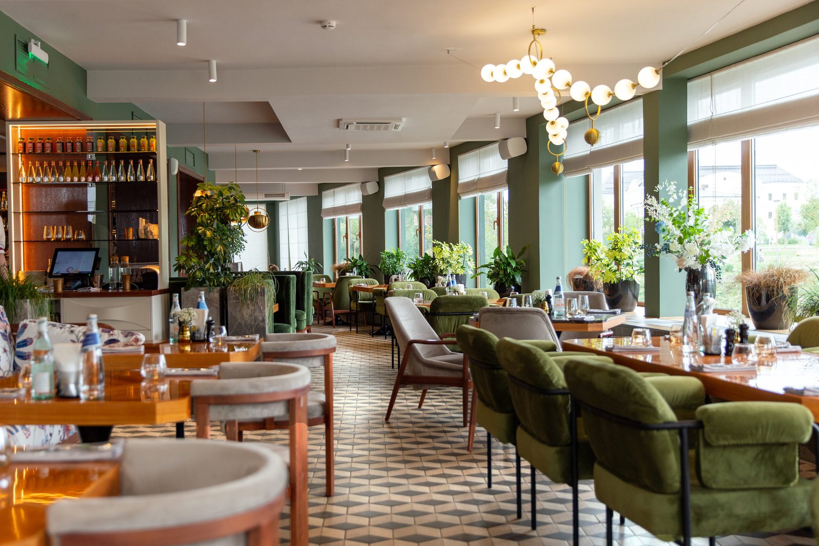 Interior of a modern cozy italian restaurant